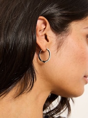 FatFace Silver Tone Hammered Hoop Earrings - Image 5 of 5