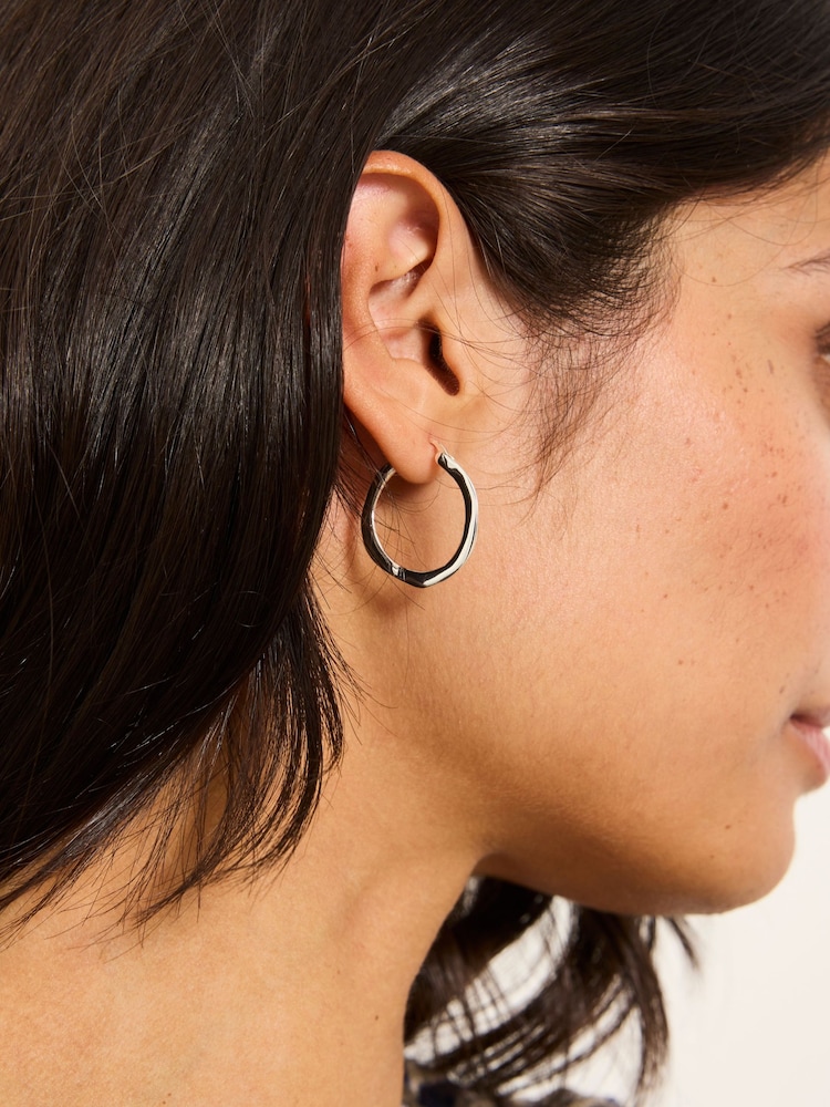 FatFace Silver Tone Hammered Hoop Earrings - Image 5 of 5