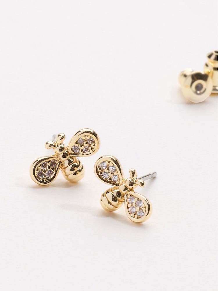 FatFace Gold Tone Bee Stud Earrings - Image 3 of 3