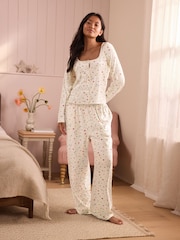 Laura Ashley White Pointelle Neve Ditsy Cotton Pyjamas - Image 1 of 4