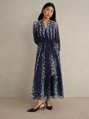 Hobbs Blue Ros Silk Dress - Image 1 of 4