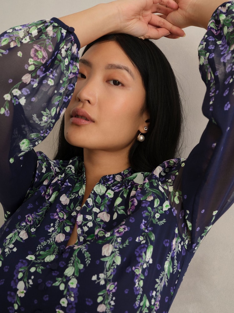 Hobbs Blue Ros Silk Dress - Image 2 of 4