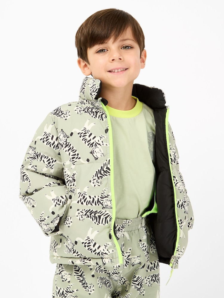 GEN Green Reversible Tiger Print Jacket - Image 1 of 5 GEN Green Reversible Tiger Print Jacket - Image 1 of 5