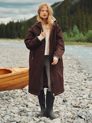 Coverall Chocolate Brown Oversized Fleece Lined Waterproof Coat - Image 1 of 14