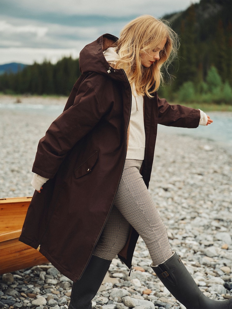 Coverall Chocolate Brown Oversized Fleece Lined Waterproof Coat - Image 2 of 14