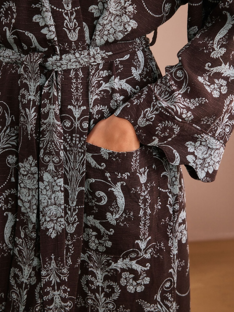 Laura Ashley Blue/Brown Josette Dressing Gown - Image 4 of 4
