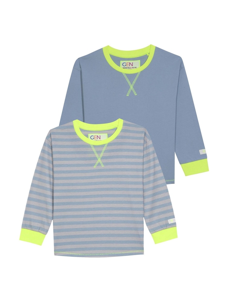 GEN Blue Long Sleeve T-Shirts 2 Pack - Image 1 of 3 GEN Blue Long Sleeve T-Shirts 2 Pack - Image 1 of 3