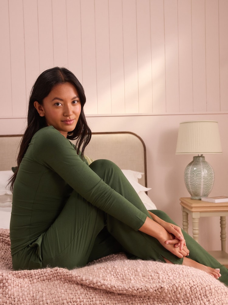 Laura Ashley Olive Green Modal Loungewear Set - Image 2 of 11 Laura Ashley Olive Green Modal Loungewear Set - Image 2 of 11