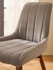 Set of 2 Relaxed Linen Look Taupe Grey Mid Wood Leg Hamilton Non Arm Quilted Dining Chairs - Image 2 of 8