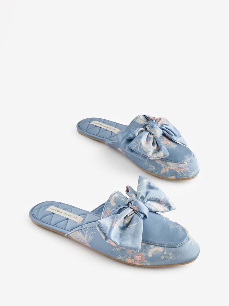 Laura Ashley Blue Avielle Satin Bow Slippers - Image 1 of 5