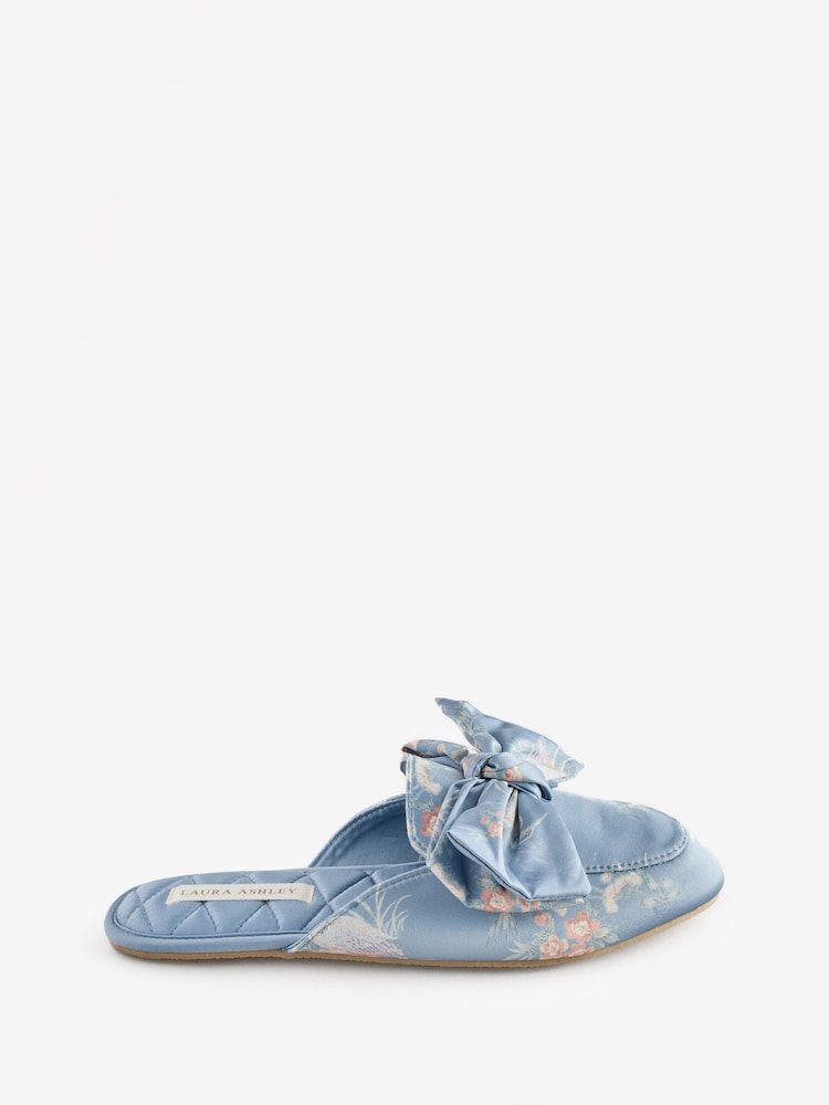 Laura Ashley Blue Avielle Satin Bow Slippers - Image 2 of 5