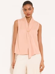 Lipsy Pink Tie Neck Sleevless Blouse - Image 1 of 5