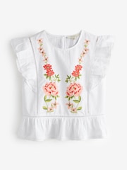 Laura Ashley White/Pink Lavington Blooms Ruffle Cotton Beach Co-ord Top - Image 1 of 4