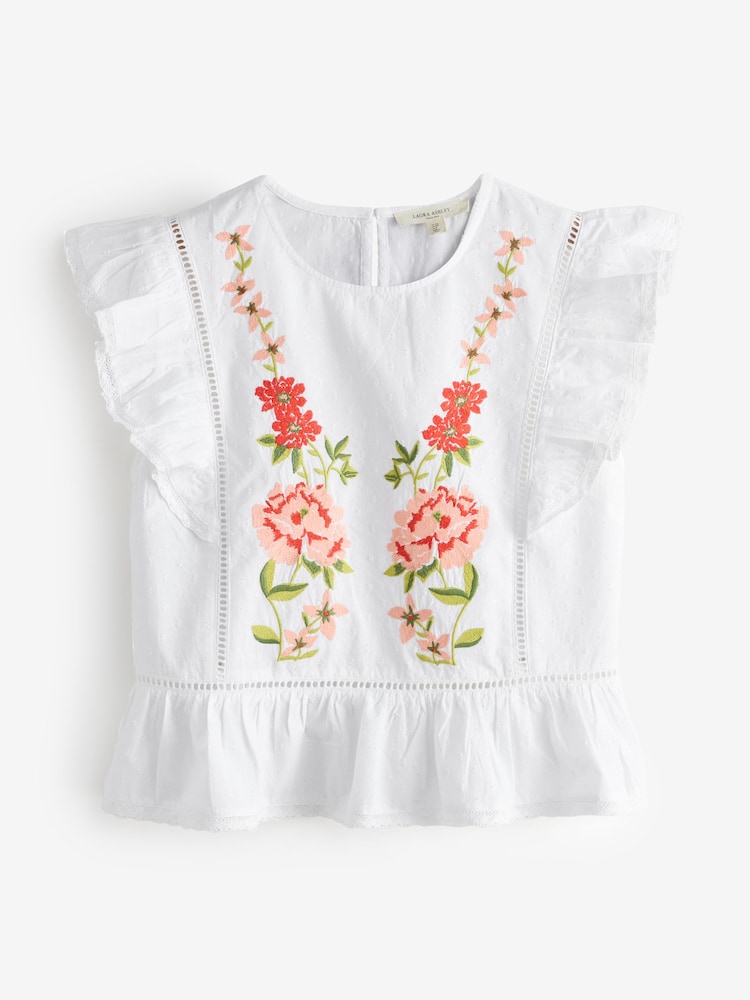 Laura Ashley White/Pink Lavington Blooms Ruffle Cotton Beach Co-ord Top - Image 1 of 4