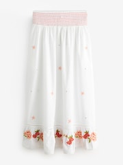 Laura Ashley White/Pink Lavington Blooms Ruffle Cotton Beach Co-ord Skirt - Image 1 of 3