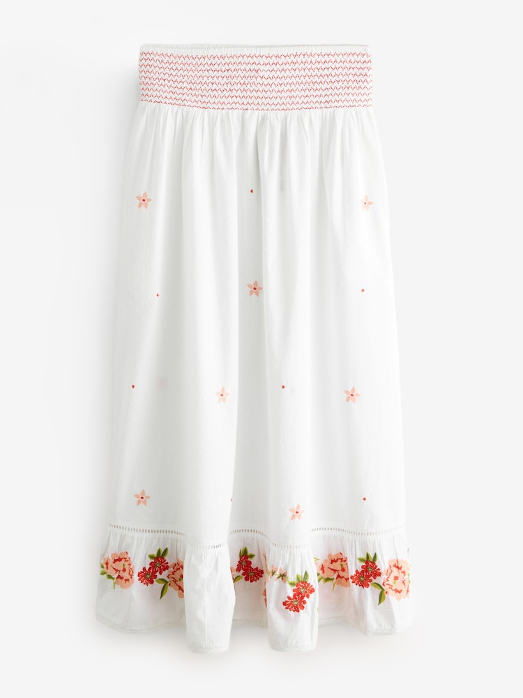 Laura Ashley White/Pink Lavington Blooms Ruffle Cotton Beach Co-ord Skirt - Image 1 of 3