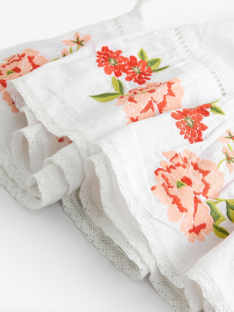 Laura Ashley White/Pink Lavington Blooms Ruffle Cotton Beach Co-ord Skirt - Image 2 of 3