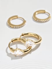 Gold Tone Waterproof Stainless Steel Sparkle Huggie Hoop Earrings 2 Pack - Image 1 of 3