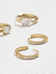 Gold Tone Waterproof Stainless Steel Sparkle Huggie Hoop Earrings 2 Pack - Image 3 of 3