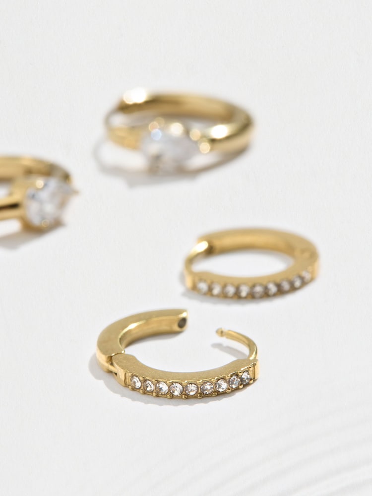 Gold Tone Waterproof Stainless Steel Sparkle Huggie Hoop Earrings 2 Pack - Image 3 of 3