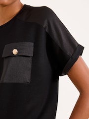 Lipsy Black Satin Mixed Patch Pocket T-Shirt - Image 2 of 5