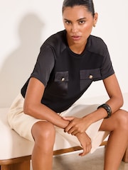 Lipsy Black Satin Mixed Patch Pocket T-Shirt - Image 3 of 5