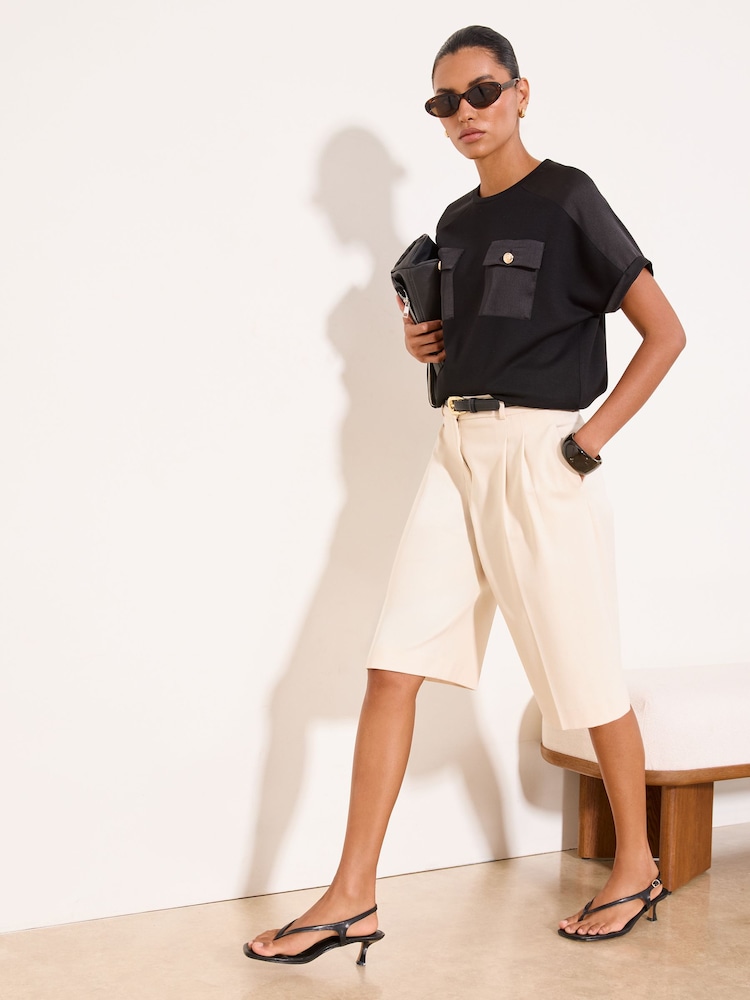 Lipsy Black Satin Mixed Patch Pocket T-Shirt - Image 5 of 5
