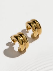 Silver Tone Stainless Steel Waterproof Chunky Huggie Hoops - Image 1 of 6