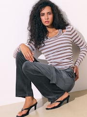 Grey Straight Cargo Cord Trousers with Modal - Image 1 of 6