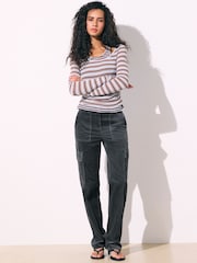 Grey Straight Cargo Cord Trousers with Modal - Image 2 of 6
