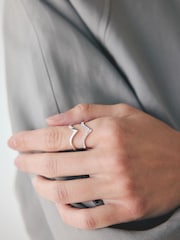 W odcieniu srebra - Waterproof Stainless Steel Wishbone Sparkle Rings 2 Pack - Obraz 1 z 6