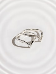 W odcieniu srebra - Waterproof Stainless Steel Wishbone Sparkle Rings 2 Pack - Obraz 4 z 6