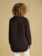 Joules Sadie Chocolate Brown Longline Button Through Fleece Jacket - Image 2 of 9