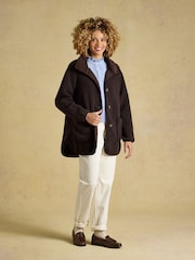 Joules Sadie Chocolate Brown Longline Button Through Fleece Jacket - Image 4 of 9