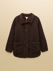 Joules Sadie Chocolate Brown Longline Button Through Fleece Jacket - Image 9 of 9