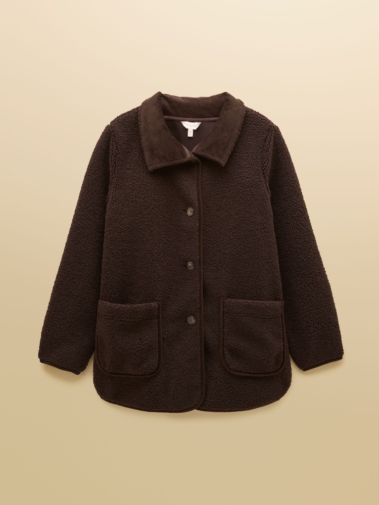 Joules Sadie Chocolate Brown Longline Button Through Fleece Jacket - Image 9 of 9 Joules Sadie Chocolate Brown Longline Button Through Fleece Jacket - Image 9 of 9