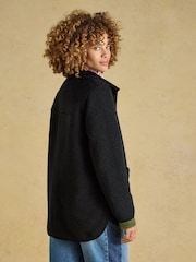 Joules Sadie Black Longline Button Through Fleece Jacket - Image 2 of 9