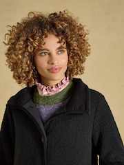 Joules Sadie Black Longline Button Through Fleece Jacket - Image 3 of 9