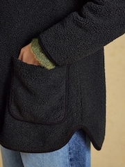 Joules Sadie Black Longline Button Through Fleece Jacket - Image 4 of 9