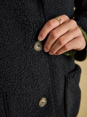 Joules Sadie Black Longline Button Through Fleece Jacket - Image 6 of 9