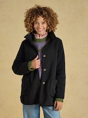 Joules Sadie Black Longline Button Through Fleece Jacket - Image 7 of 9