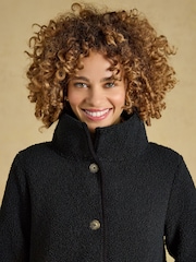 Joules Sadie Black Longline Button Through Fleece Jacket - Image 8 of 9