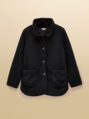 Joules Sadie Black Longline Button Through Fleece Jacket - Image 9 of 9