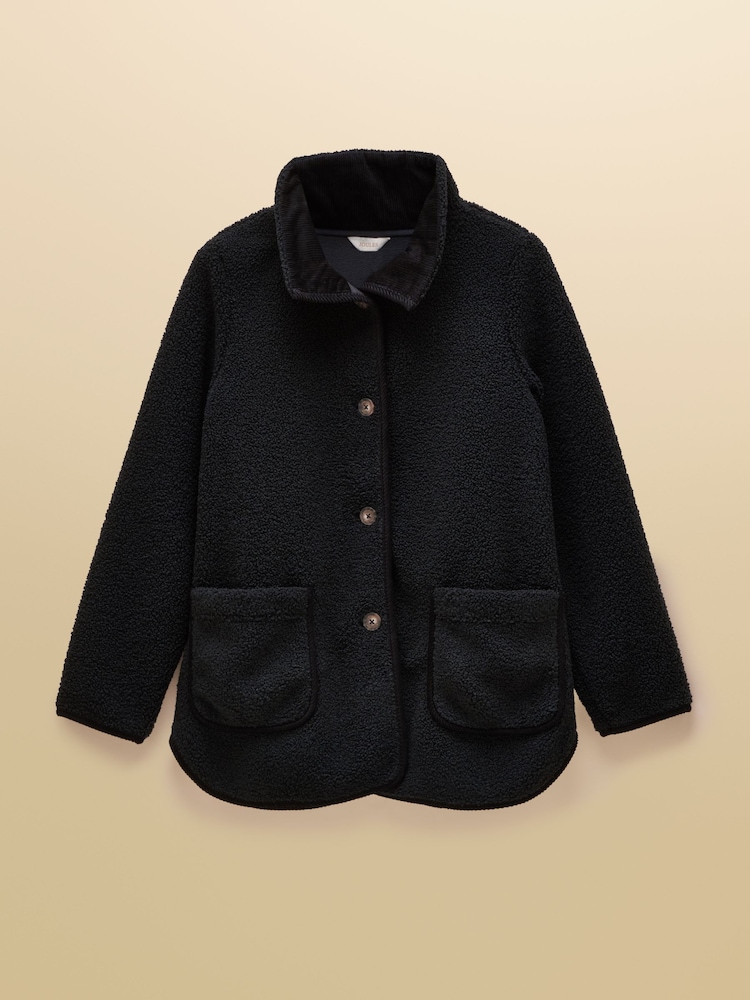 Joules Sadie Black Longline Button Through Fleece Jacket - Image 9 of 9 Joules Sadie Black Longline Button Through Fleece Jacket - Image 9 of 9