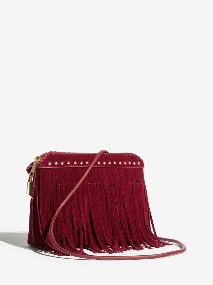Burgunderrot Suedette - Friends Like These Fransen und Nieten besetzt Umhängetasche - Bild 2 von 5