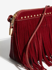 Burgunderrot Suedette - Friends Like These Fransen und Nieten besetzt Umhängetasche - Bild 3 von 5