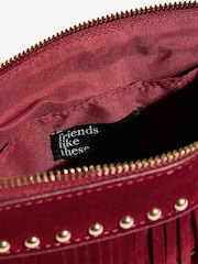 Burgunderrot Suedette - Friends Like These Fransen und Nieten besetzt Umhängetasche - Bild 4 von 5