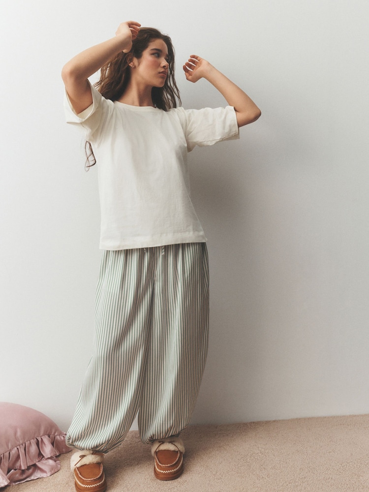 Sage Green Stripe Balloon Trousers Pyjamas - Image 1 of 9