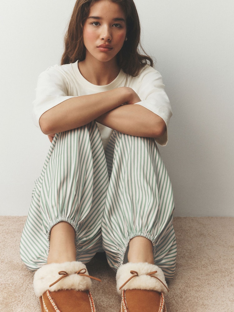 Sage Green Stripe Balloon Trousers Pyjamas - Image 2 of 9