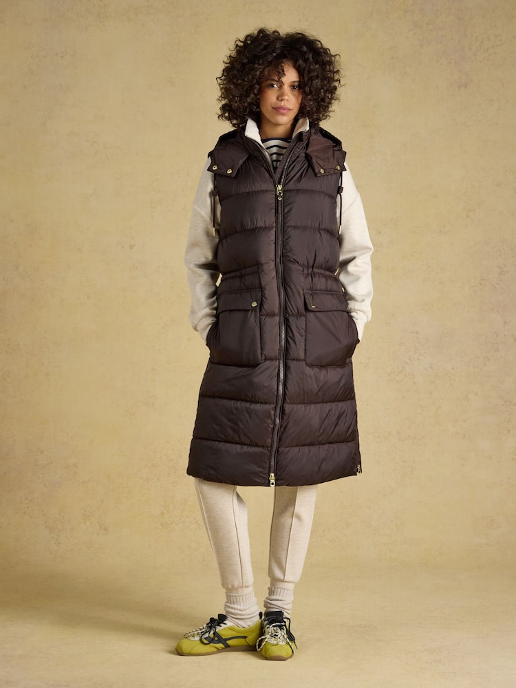 Windermere Chocolate Brown Showerproof Longline Padded Gilet - Image 1 of 11